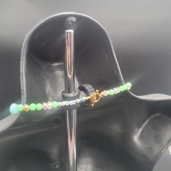 Art Deco Fluorescent UV Glows Faux Green Jade Malachite Glass Necklace 28" - Picture 6 of 9